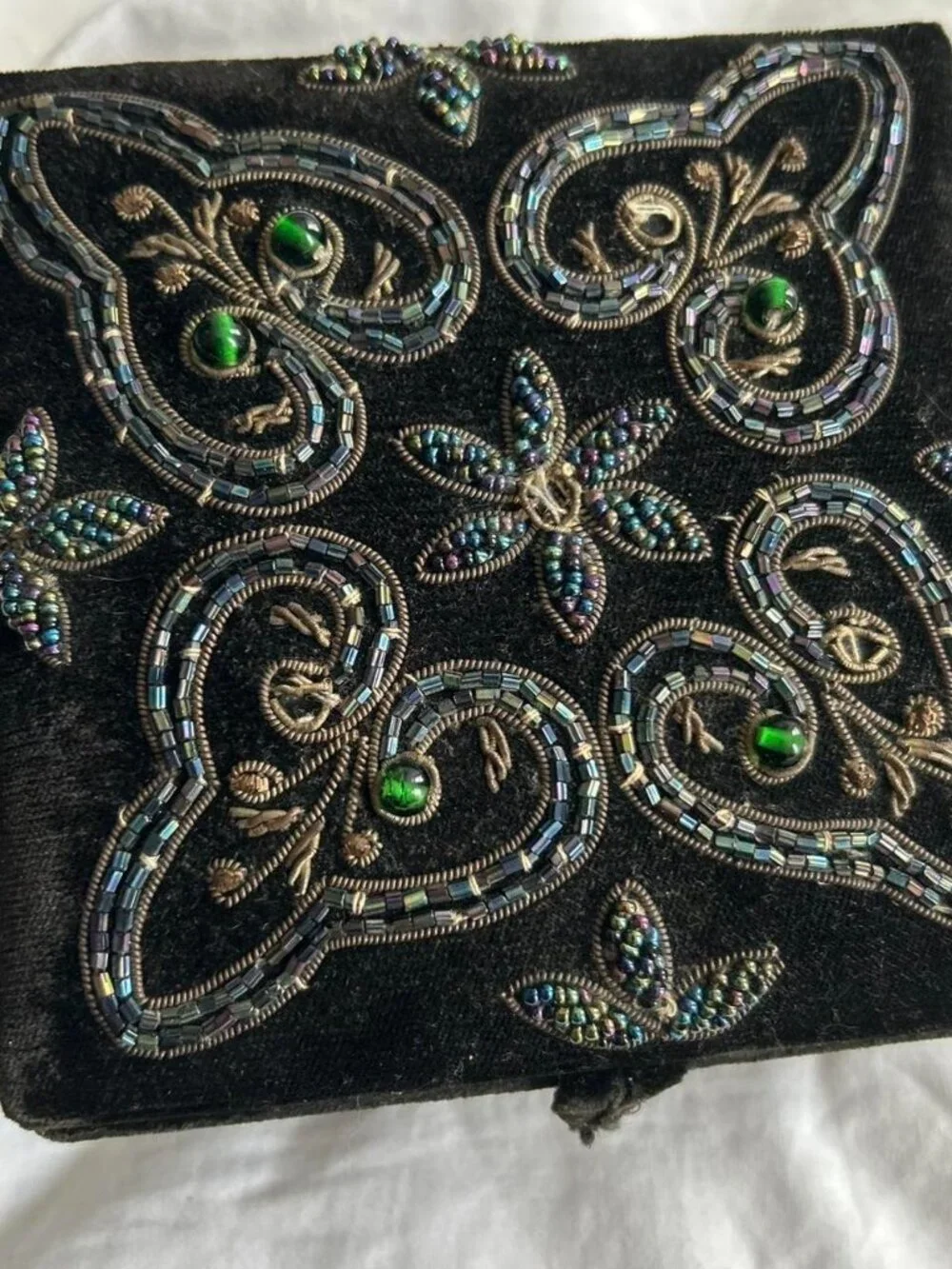 Vintage Black Beaded Velvet Zardozi Trinket/ Jewelry Box